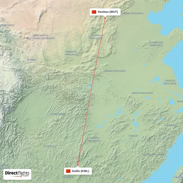 Guilin - Xinzhou direct flight map