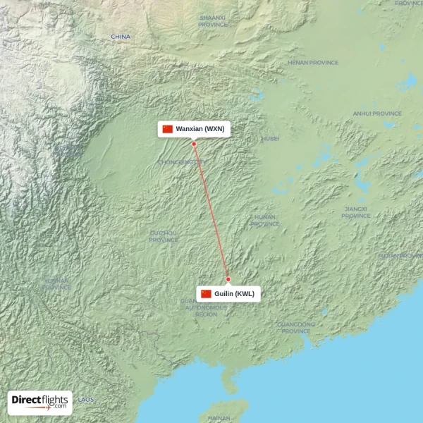 Guilin - Wanxian direct flight map