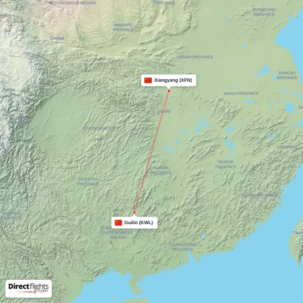 Guilin - Xiangyang direct flight map