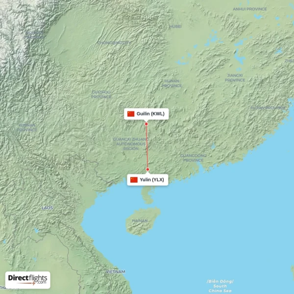 Guilin - Yulin direct flight map