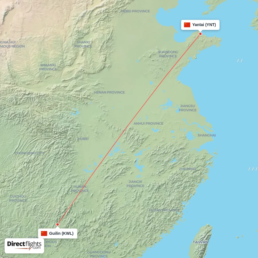 KWL - YNT route map