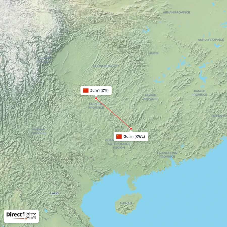 KWL - ZYI route map