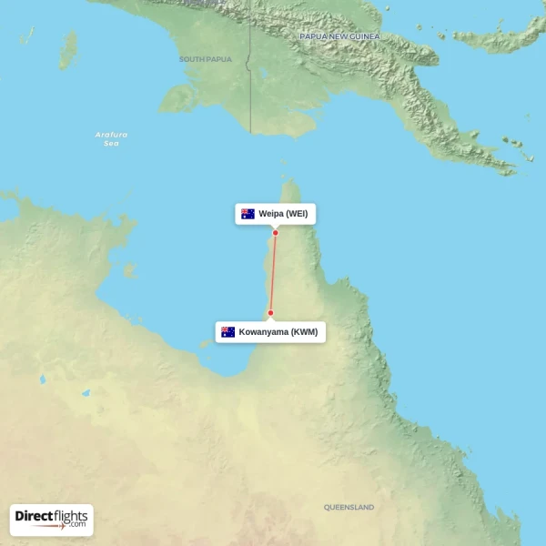 Kowanyama - Weipa direct flight map