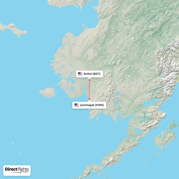 Quinhagak - Bethel direct flight map