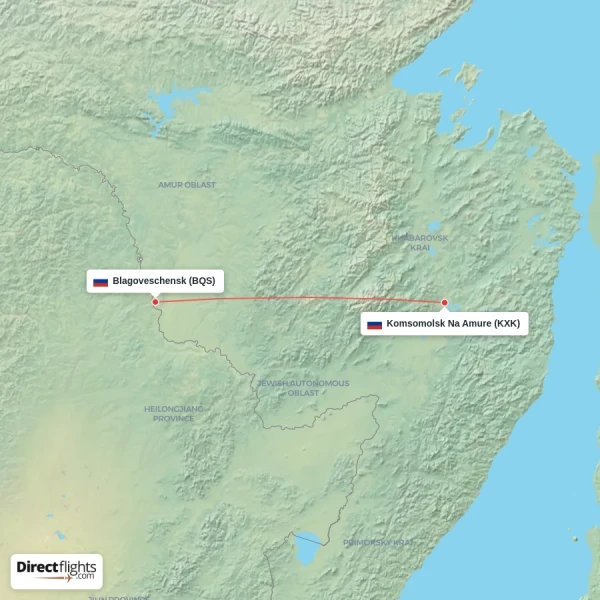 Komsomolsk Na Amure - Blagoveschensk direct flight map