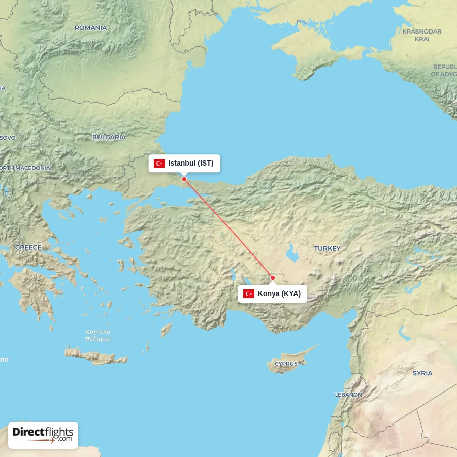 KYA - IST route map
