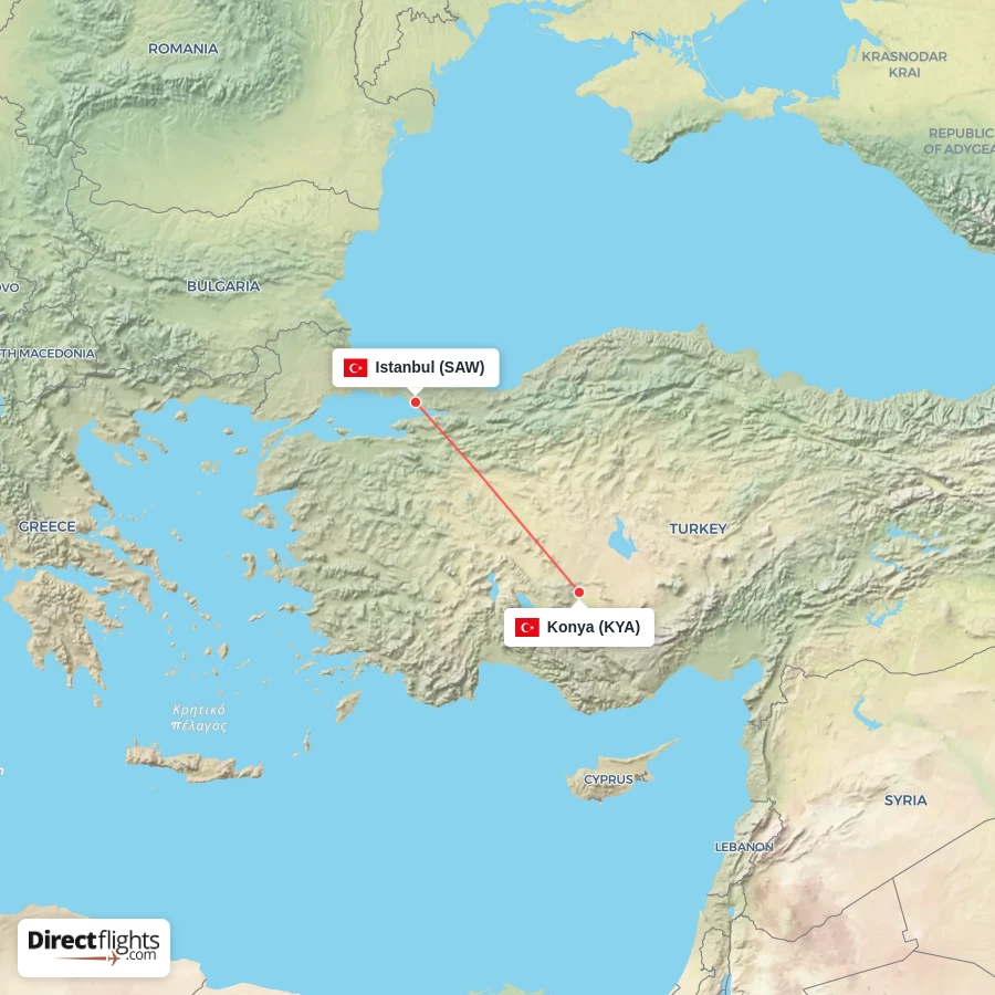 KYA - SAW route map
