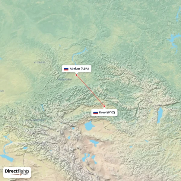 Kyzyl - Abakan direct flight map