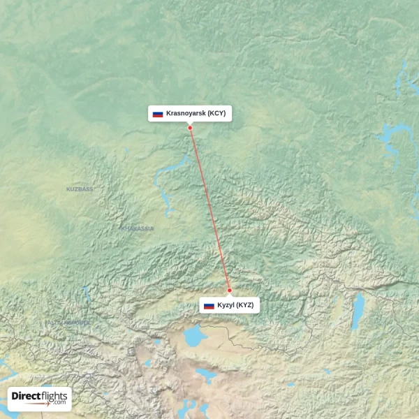 Kyzyl - Krasnoyarsk direct flight map