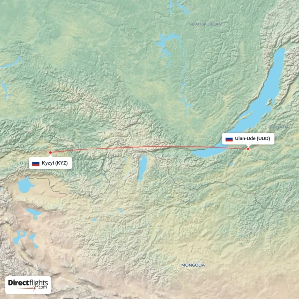 Kyzyl - Ulan-Ude direct flight map