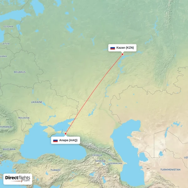 Kazan - Anapa direct flight map