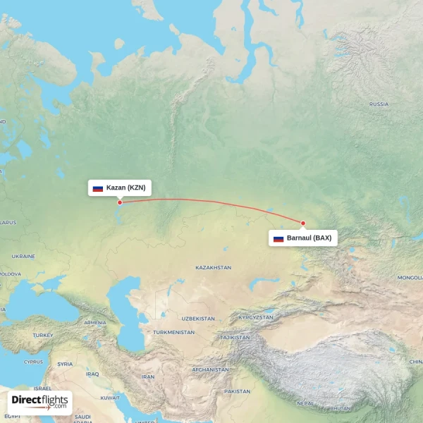 Kazan - Barnaul direct flight map