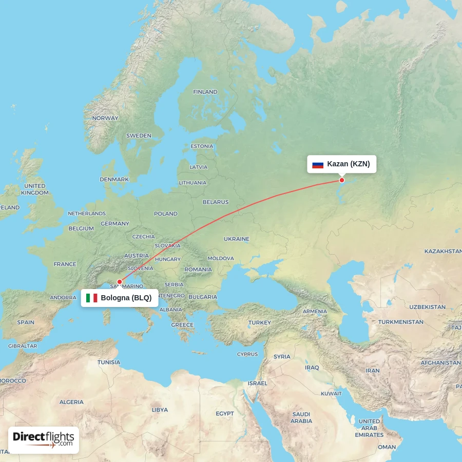 KZN - BLQ route map