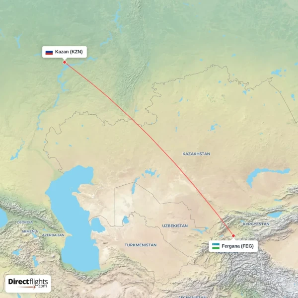Kazan - Fergana direct flight map