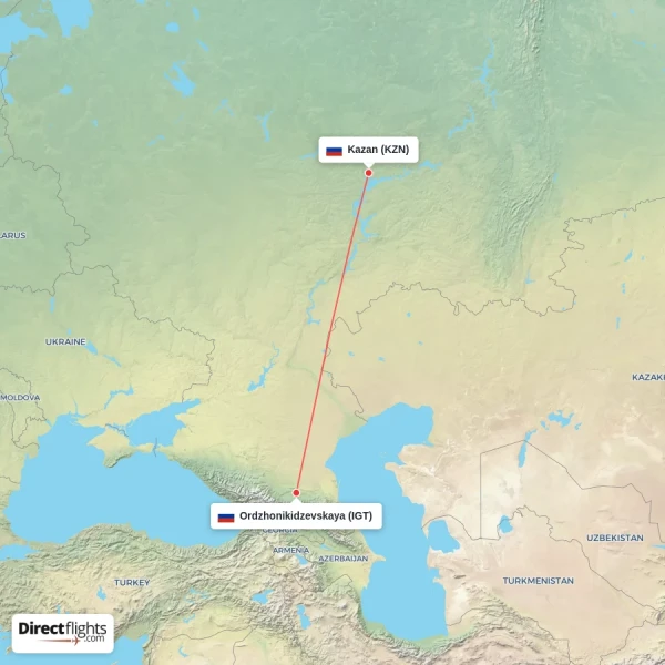 Kazan - Ordzhonikidzevskaya direct flight map