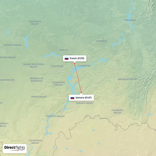Kazan - Samara direct flight map