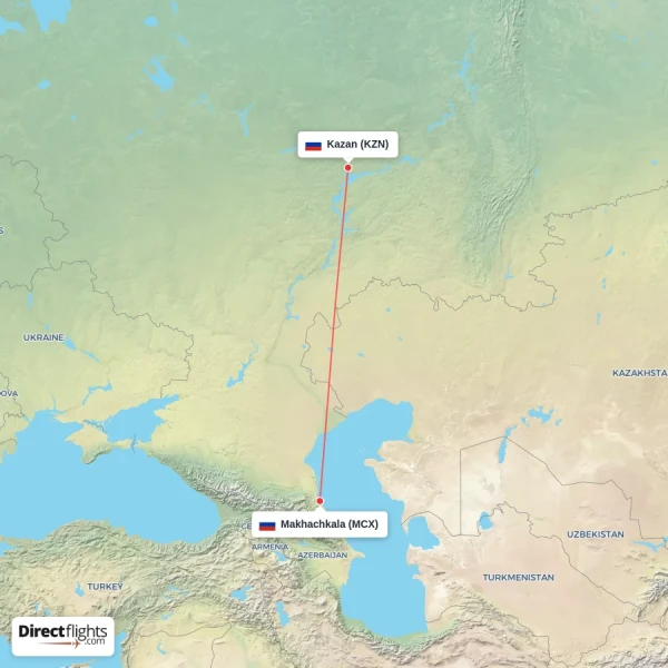Kazan - Makhachkala direct flight map