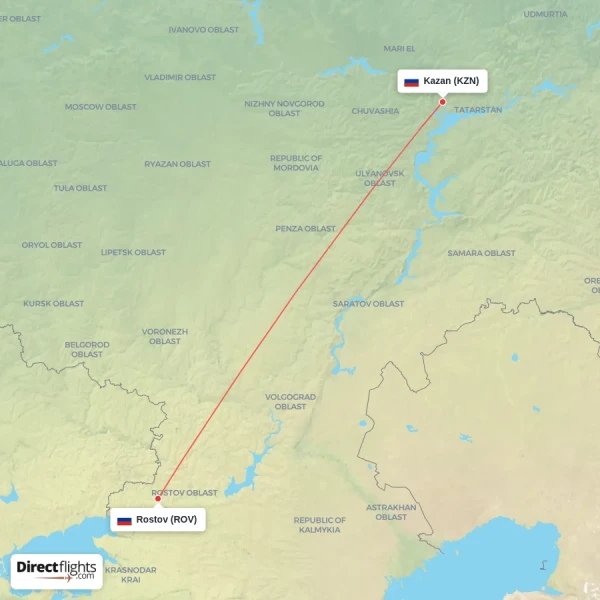 Kazan - Rostov direct flight map