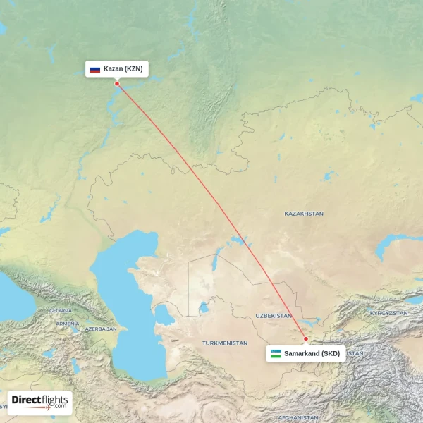 Kazan - Samarkand direct flight map