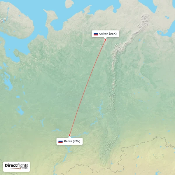 Kazan - Usinsk direct flight map