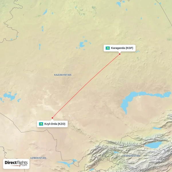 Kzyl-Orda - Karaganda direct flight map
