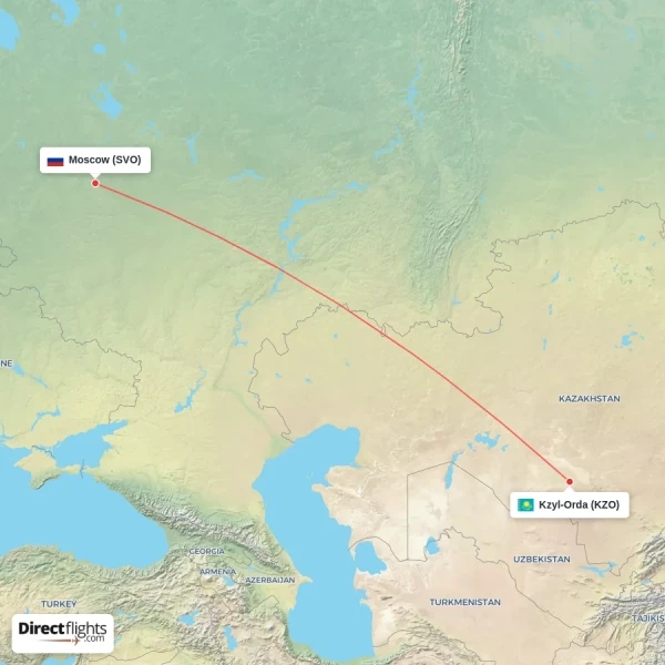 Kzyl-Orda - Moscow direct flight map