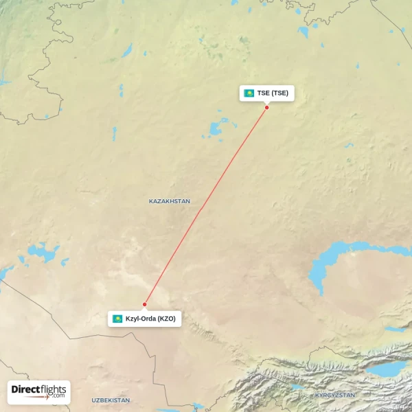 Kzyl-Orda - TSE direct flight map