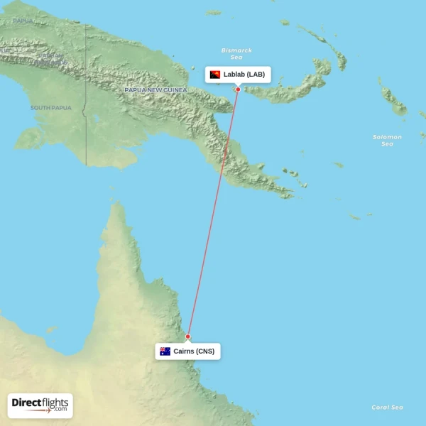 Lablab - Cairns direct flight map