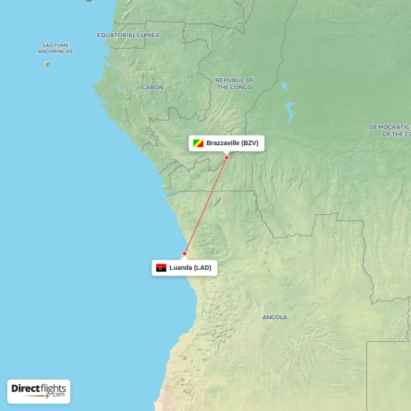 Luanda - Brazzaville direct flight map