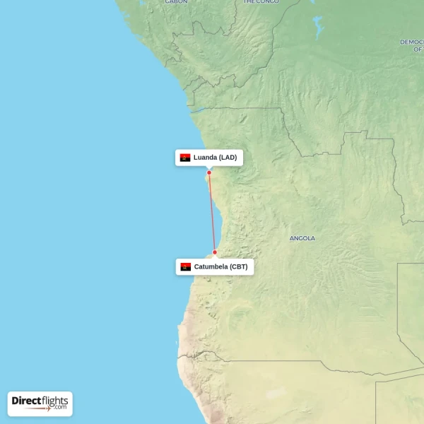 Luanda - Catumbela direct flight map