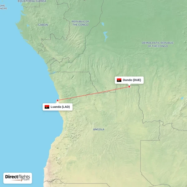 Luanda - Dundo direct flight map