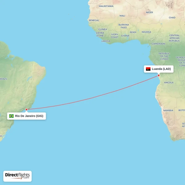 Luanda - Rio De Janeiro direct flight map