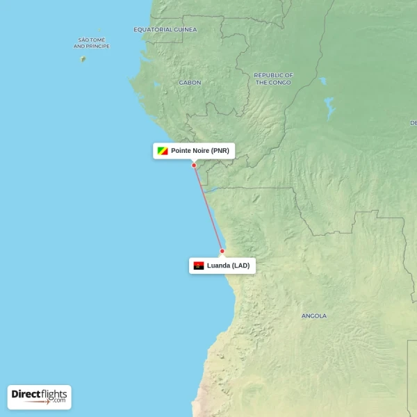 Luanda - Pointe Noire direct flight map