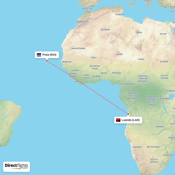 Luanda - Praia direct flight map