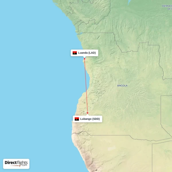 Luanda - Lubango direct flight map