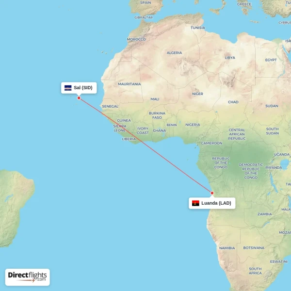 Luanda - Sal direct flight map