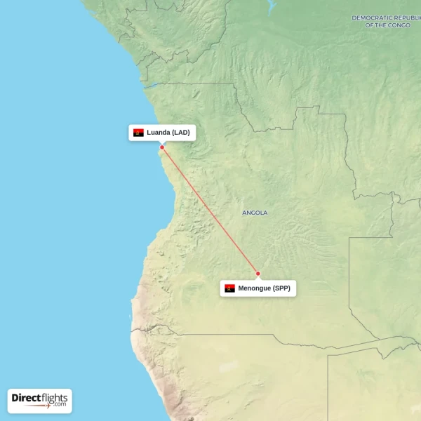 Luanda - Menongue direct flight map