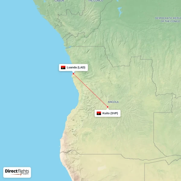 Luanda - Kuito direct flight map