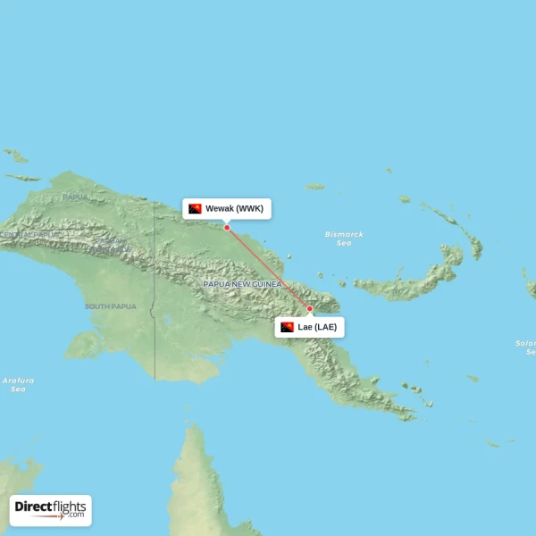 Lae - Wewak direct flight map