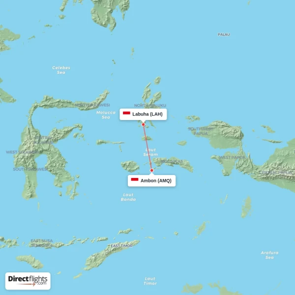 Labuha - Ambon direct flight map