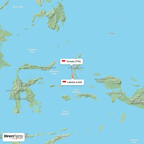 Labuha - Ternate direct flight map