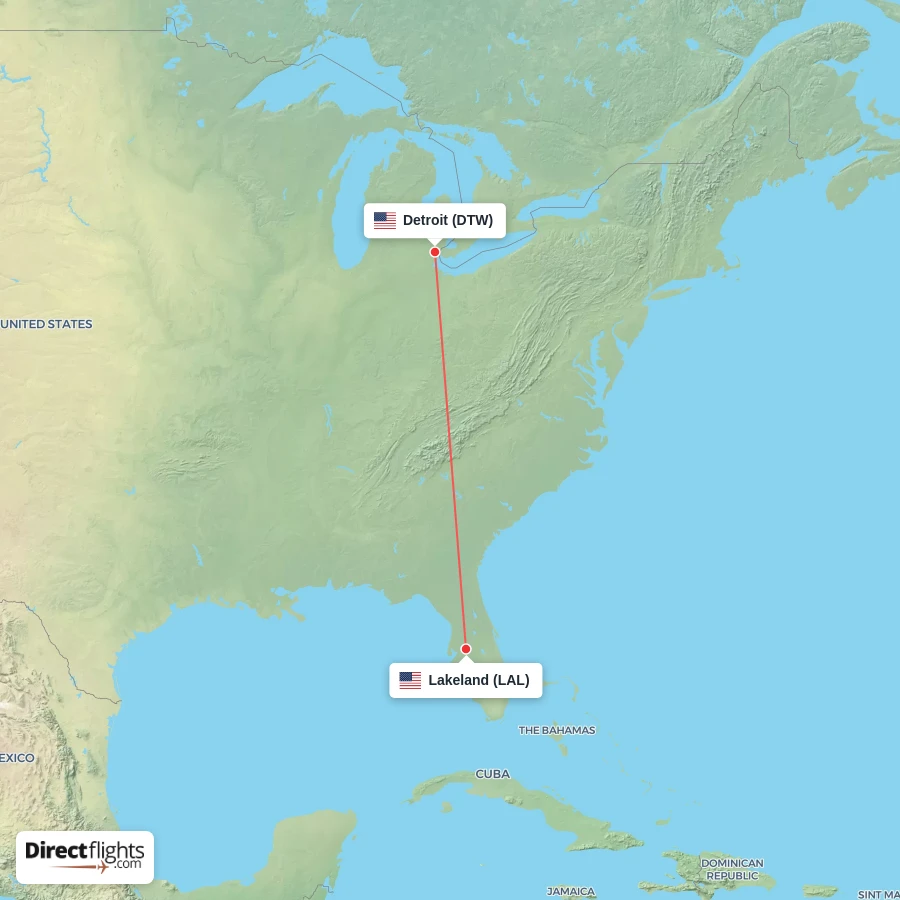 LAL - DTW route map
