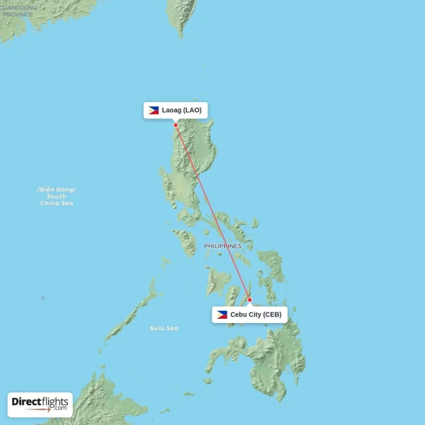 Laoag - Cebu City direct flight map