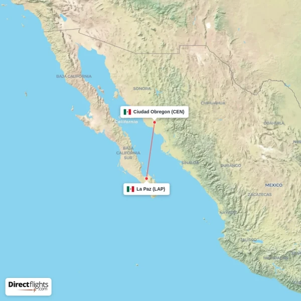 La Paz - Ciudad Obregon direct flight map