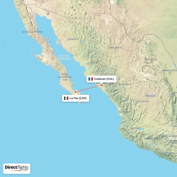 La Paz - Culiacan direct flight map