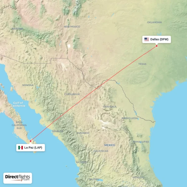 La Paz - Dallas direct flight map