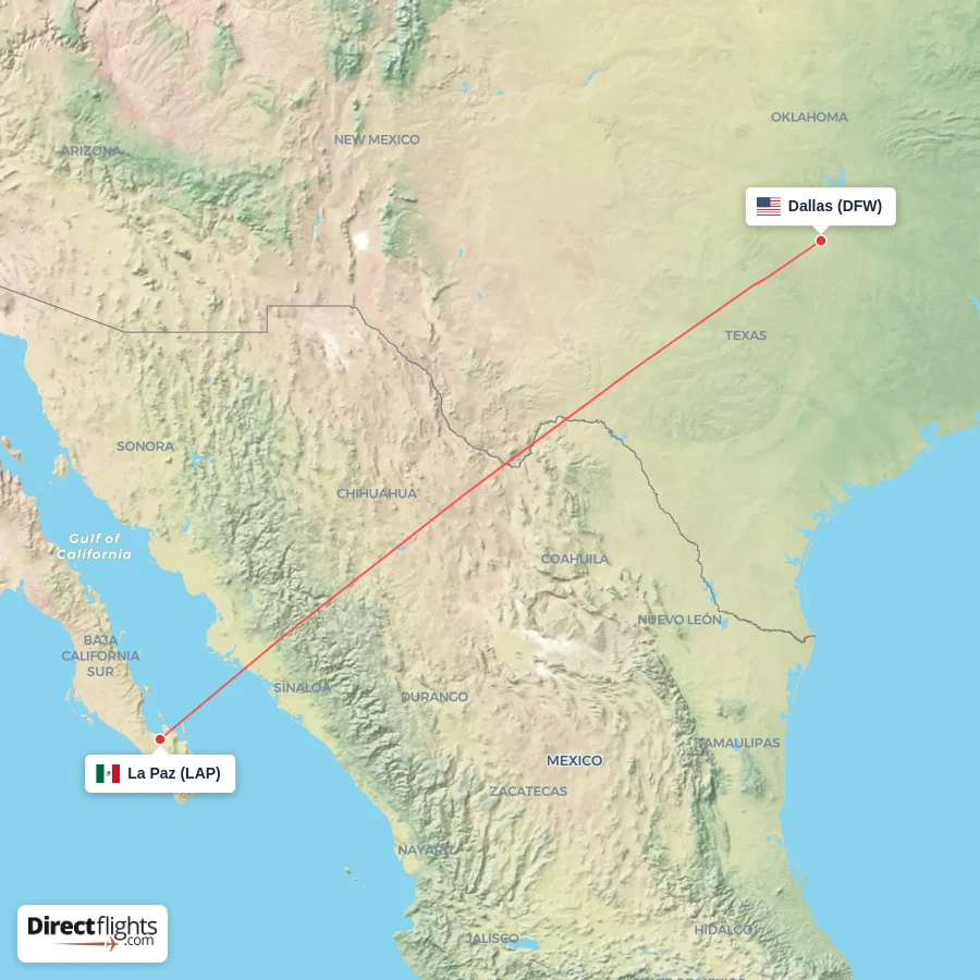LAP - DFW route map