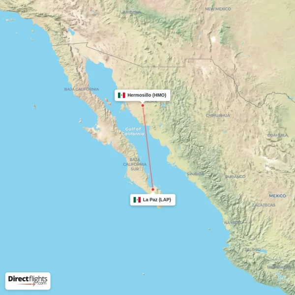 La Paz - Hermosillo direct flight map