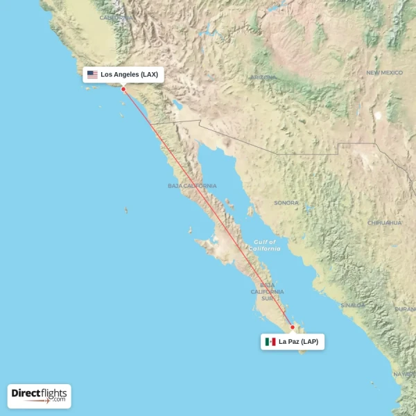 La Paz - Los Angeles direct flight map
