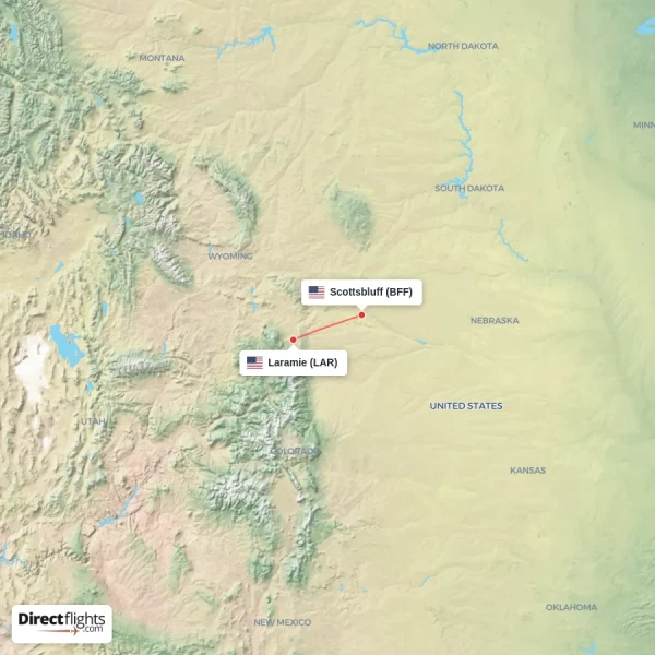 Laramie - Scottsbluff direct flight map